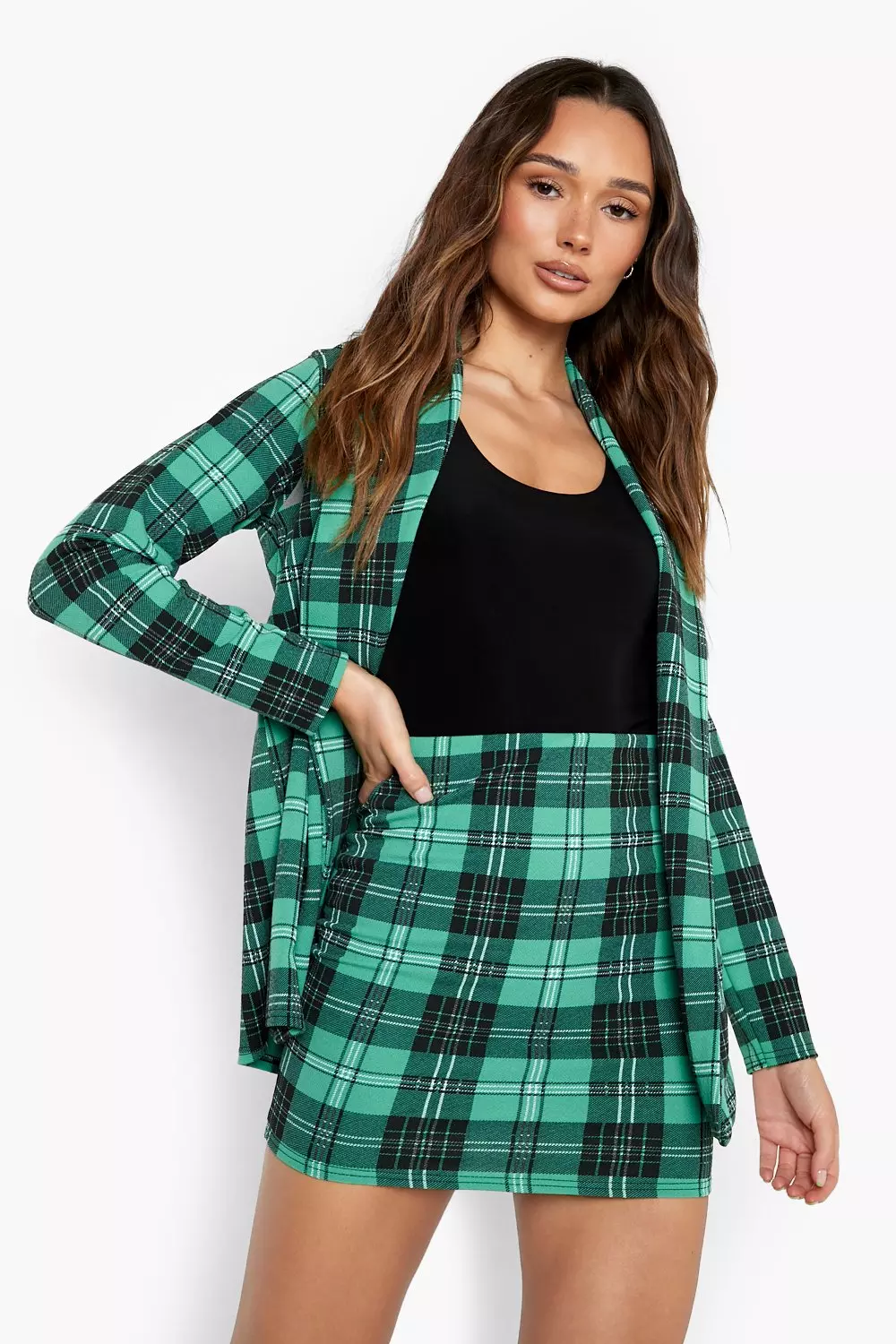 Green plaid cheap skirt suit